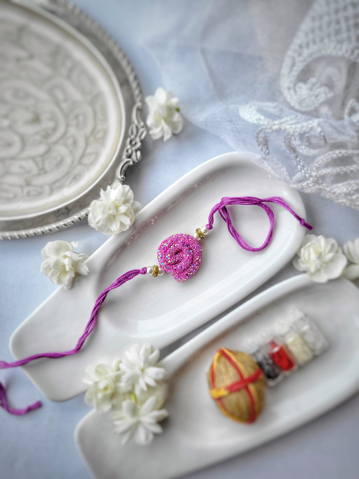 American Diamond with Pearls Rakhi