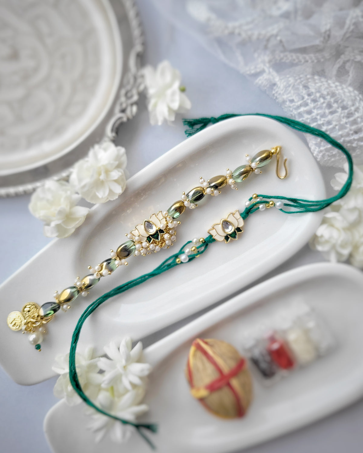 Lotus Green Emerald Rakhi