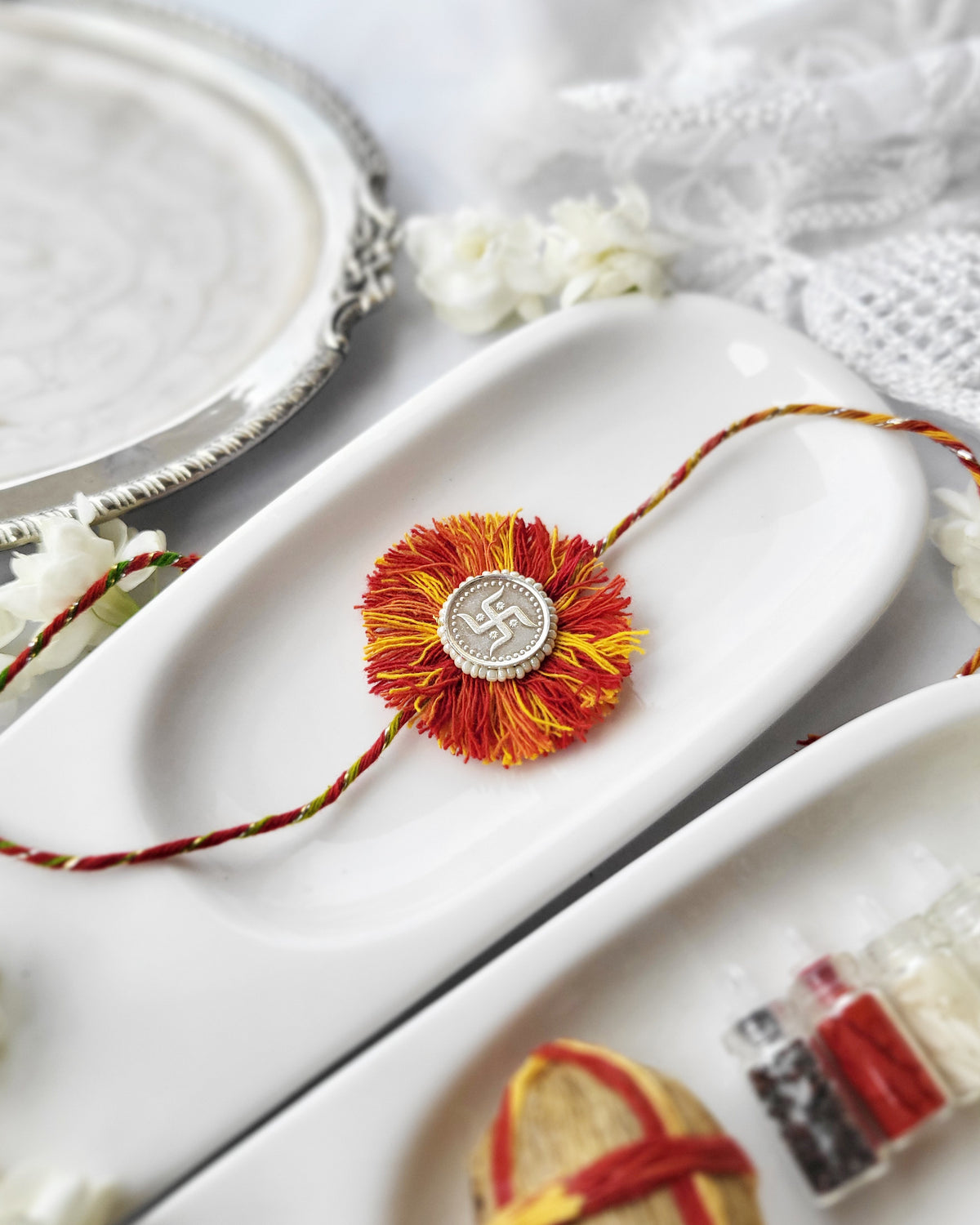 Classic Silver Rakhi Set