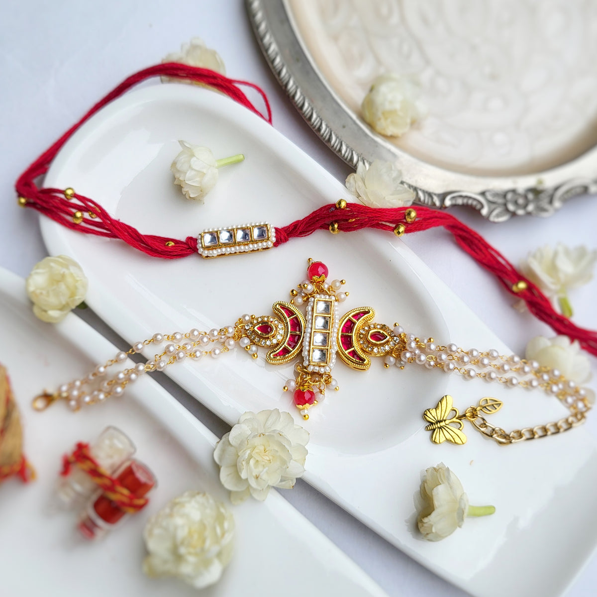 Red Kundan Bhai Rakhi