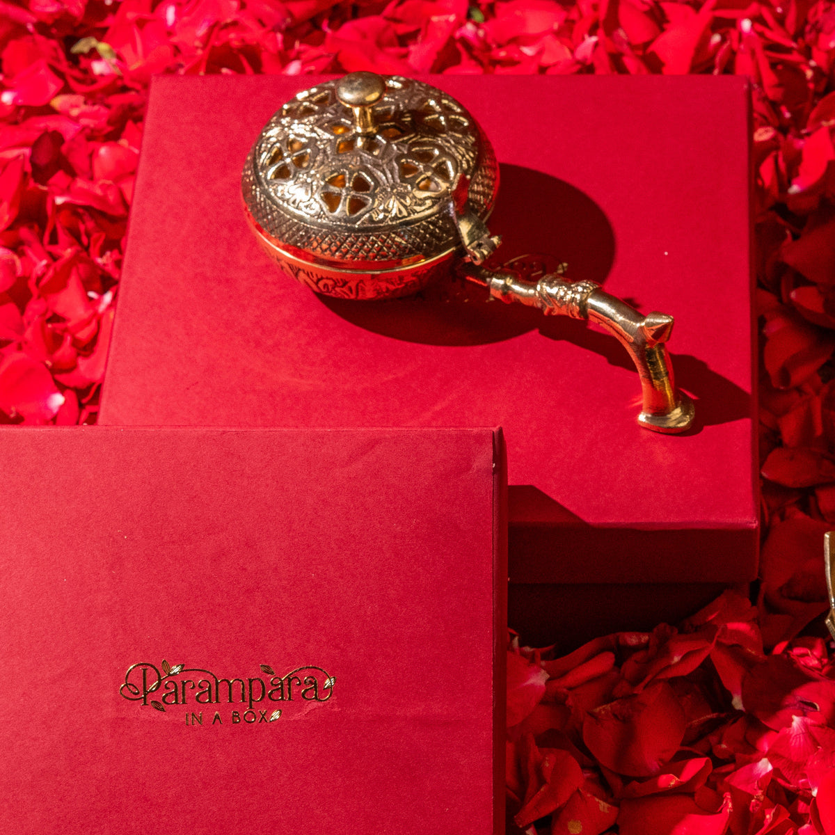 Stem Brass Burner for Bhakti with Decorative Red Box